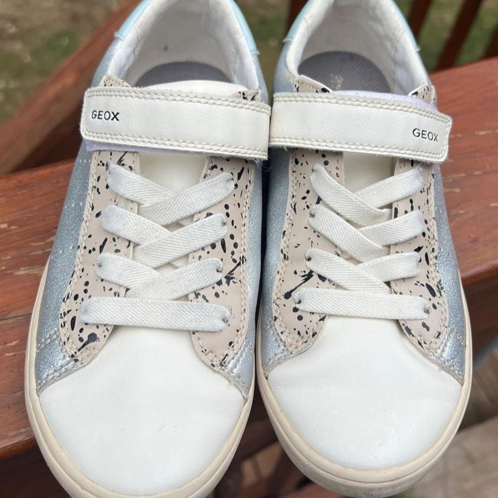 Geox Respira Girls Youth 3 Silver Nude Splatter Easy On Comfort Sneakers